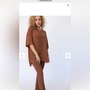 Camel colored top and bell bottom set-